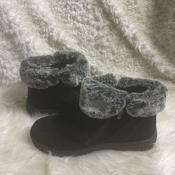 KHOMBU Jessica leather suede black ankle boots with gray & black faux fur SZ10M - Picture 3 of 12